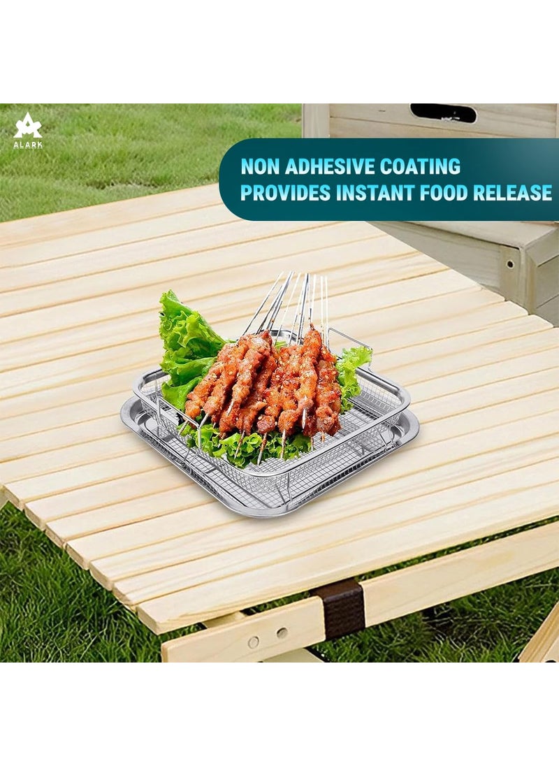 Alark Alark Air Fryer Basket for Oven2 Pieces Set Square Silver NonStick Stainless Steel Mesh Grill Roasting Rack with Crisper Tray for Baking FriedChicken for Convection Oven Air Fryer Dishwasher Safe  - Image 4