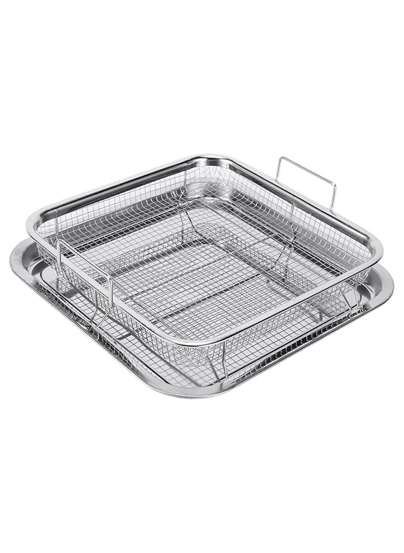 Alark Alark Air Fryer Basket for Oven2 Pieces Set Square Silver NonStick Stainless Steel Mesh Grill Roasting Rack with Crisper Tray for Baking FriedChicken for Convection Oven Air Fryer Dishwasher Safe  - Image 1