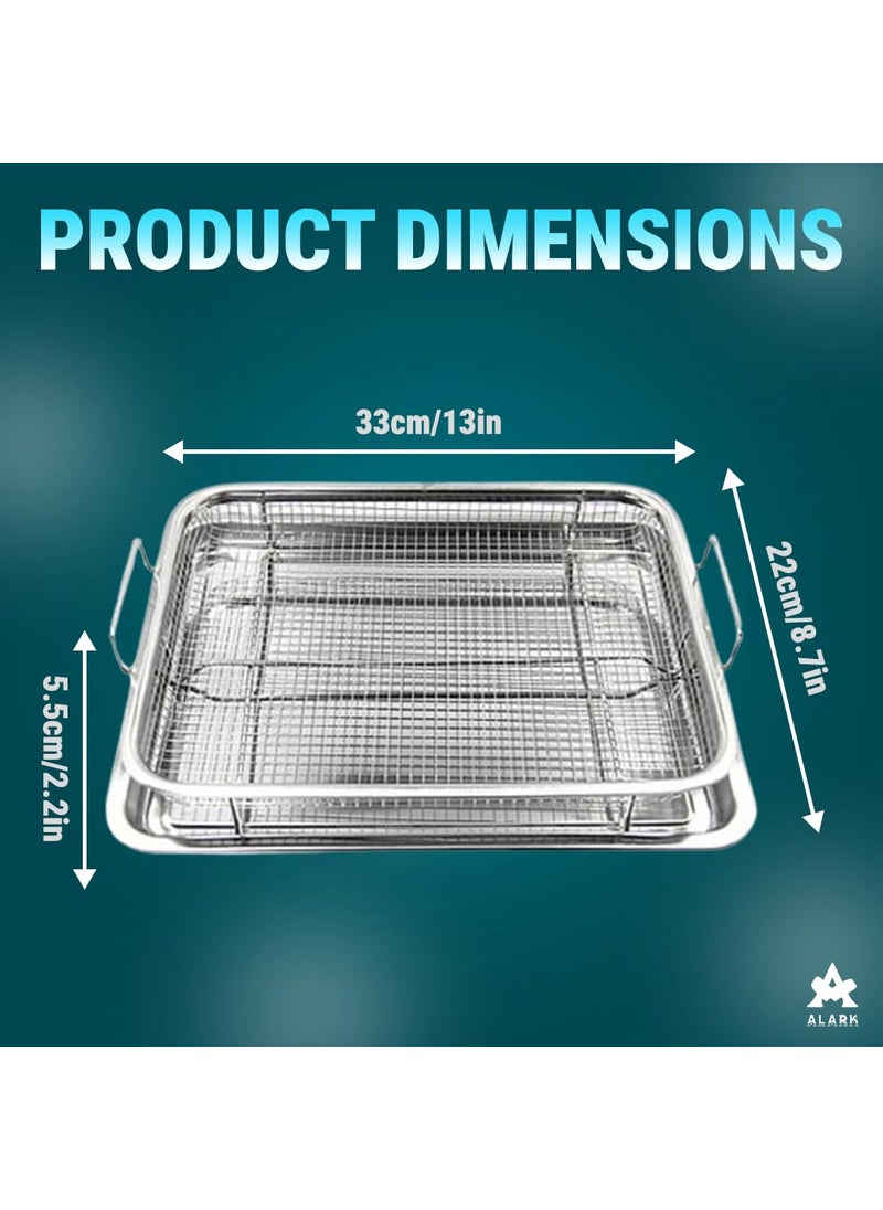 Alark Alark Air Fryer Basket for Oven2 Pieces Set Square Silver NonStick Stainless Steel Mesh Grill Roasting Rack with Crisper Tray for Baking FriedChicken for Convection Oven Air Fryer Dishwasher Safe  - Image 2