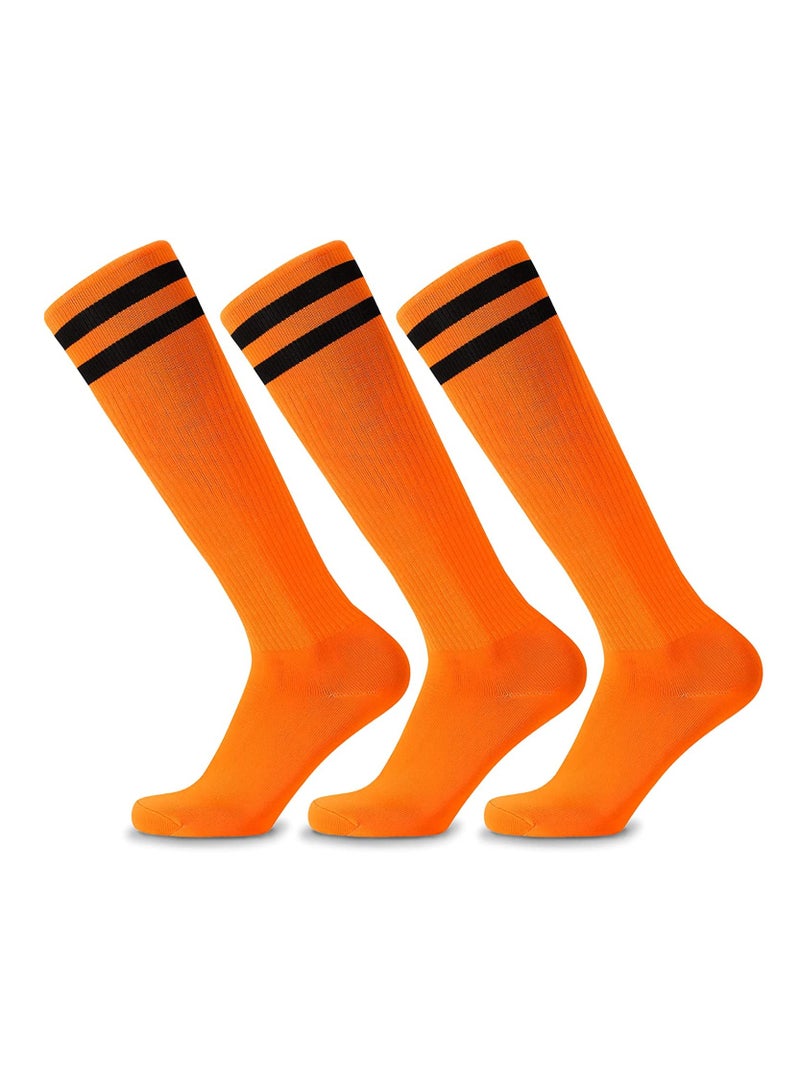 Luckam 3 Pairs Kids Soccer Socks Long Football Knee High Athletic School Team Dance  Sports Socks for 5 to 12 Youth Boys Girls Orange - Image 1