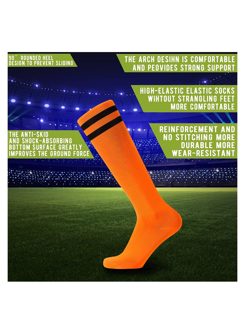 Luckam 3 Pairs Kids Soccer Socks Long Football Knee High Athletic School Team Dance  Sports Socks for 5 to 12 Youth Boys Girls Orange - Image 4
