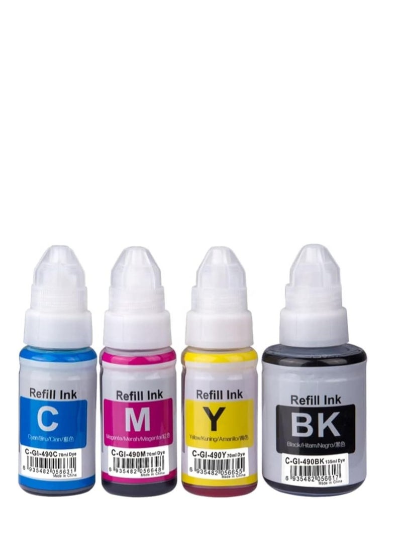 Terabyte حبر GI-490 متوافق مع طابعة كانون لطراز PIXMA G3400، G2400، G1400، G4400، G4410، G3410، G2410، G1410، G3411، G2411، G1411، G4411 (عبوة 4 - أسود، أزرق، وردي، أصفر) - Image 1