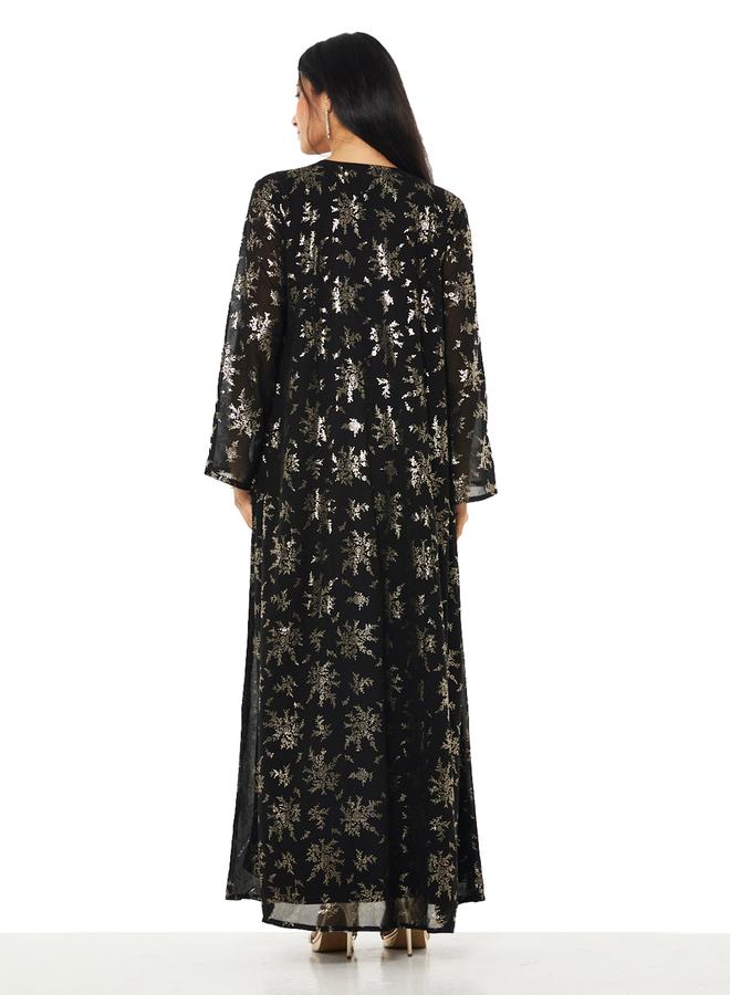 Thouq Black and Gold A-Line Maxi Jalabiya - Image 3