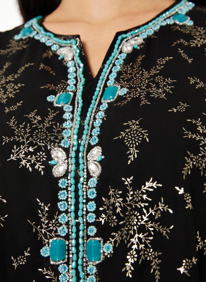 Thouq Black and Gold A-Line Maxi Jalabiya - Image 4