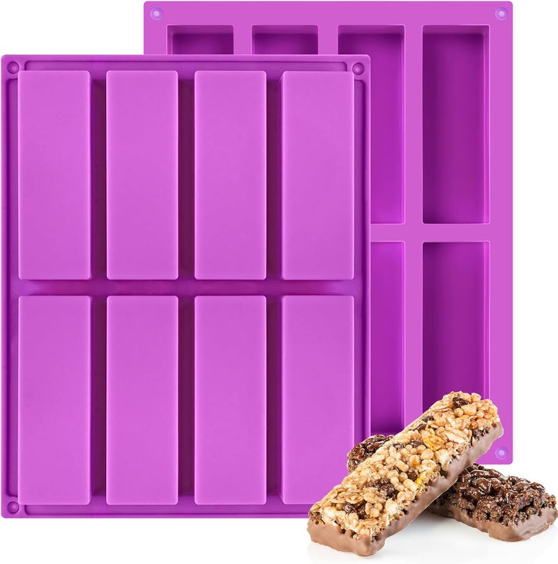 Puyeipt 8-Cavity Silicone Candy Bar Molds, 2 Pcs Granola Bar Molds Rectangle Chocolate Mold for Baking Protein Energy Bar, Dubai Chocolate Bar, Brownie - Image 1