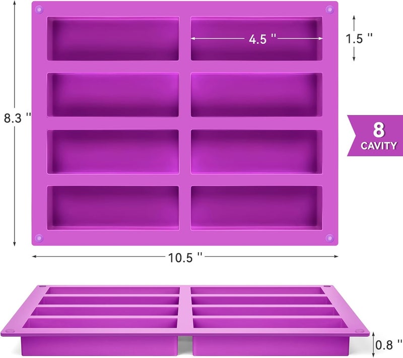 Puyeipt 8-Cavity Silicone Candy Bar Molds, 2 Pcs Granola Bar Molds Rectangle Chocolate Mold for Baking Protein Energy Bar, Dubai Chocolate Bar, Brownie - Image 2