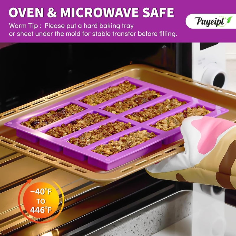 Puyeipt 8-Cavity Silicone Candy Bar Molds, 2 Pcs Granola Bar Molds Rectangle Chocolate Mold for Baking Protein Energy Bar, Dubai Chocolate Bar, Brownie - Image 4