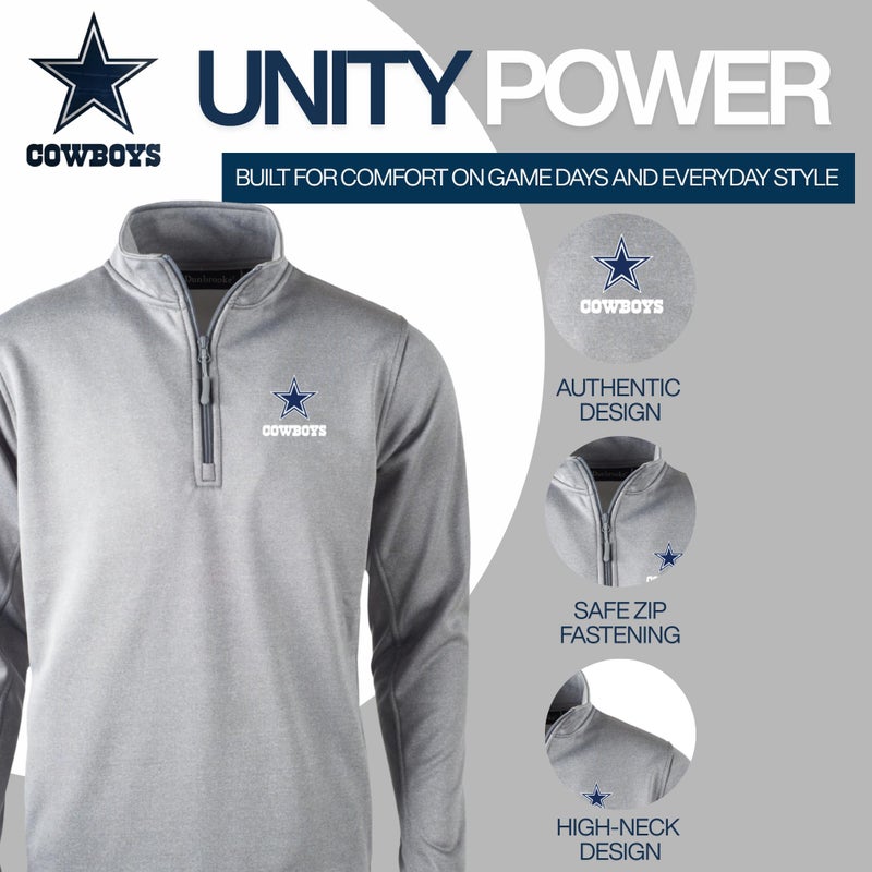 Dunbrooke Dallas Cowboys All-Star Menâ€™s Quarter Zip Fleece Pullover with Mock Neck and Side Pockets, Heather Grey, 3XL - Image 2
