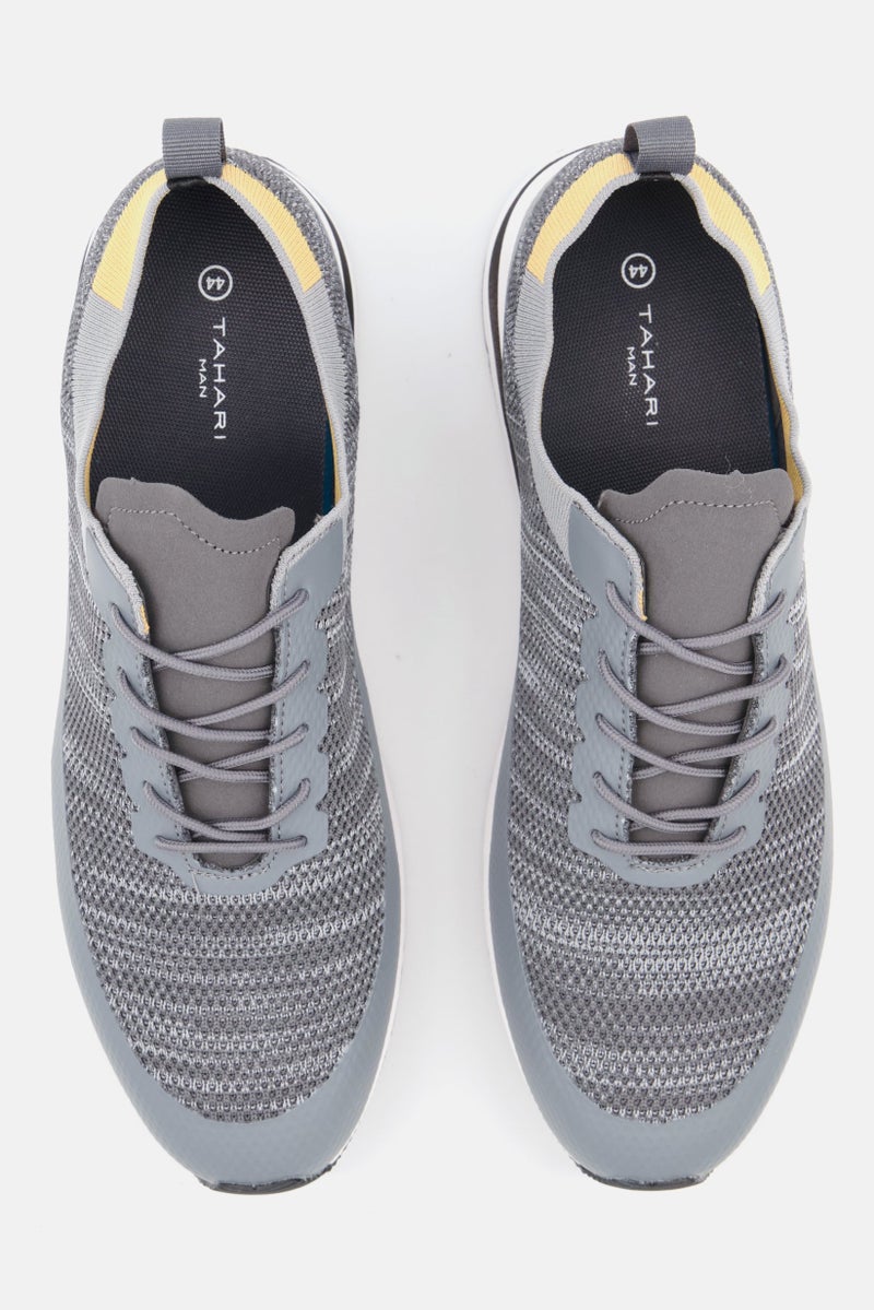 Tahari حذاء رجالي برباط منقوش، رمادي/أبيض/أسود - Image 4