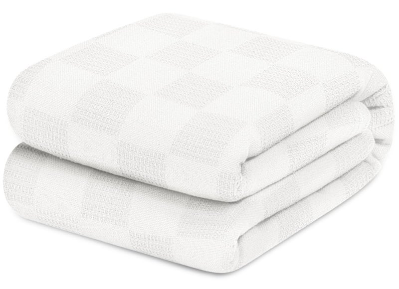 Avalonbedding بطانيات أفالون من القطن بنسبة 100%، بطانية حرارية بحجم كينج (108 بوصة × 90 بوصة) - بطانية قطنية مثالية بحجم كينج لطبقات السرير في أي موسم - بطانيات قطنية بحجم كينج للسرير (أبيض) - Image 1