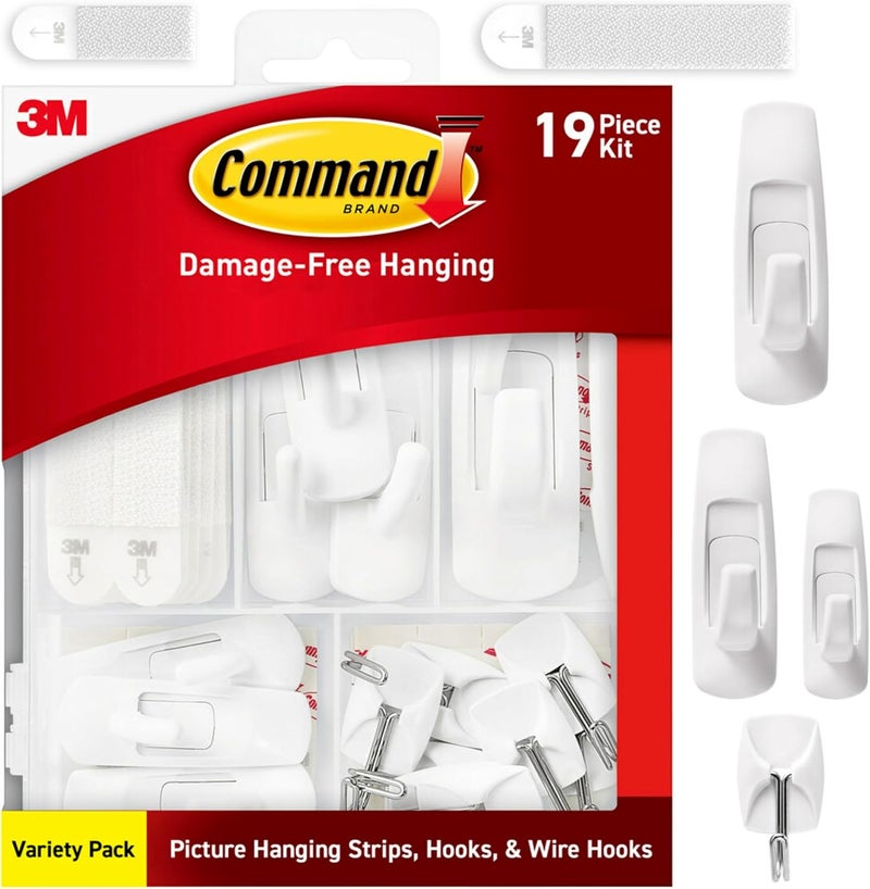 Command General Purpose Variety Kit, Various Sized Hooks, Wire Hooks, and Picture Hanging Strips to Hang Up to 19 Items, Organize Damage-Free - Image 1