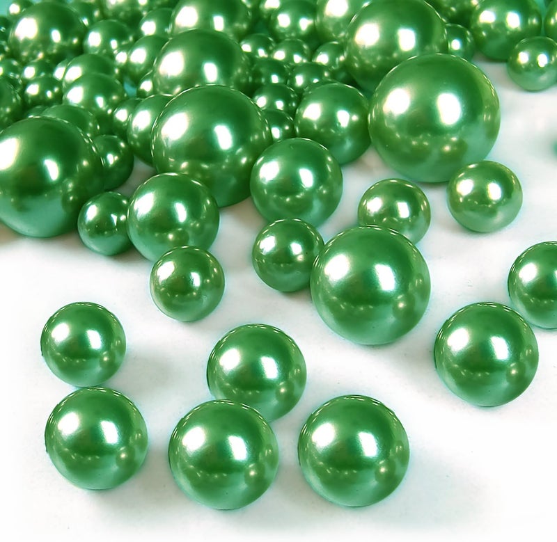 160 Pieces Floating Pearls Vase Filler Faux Pearls for Vases No Hole Floating Pearl Beads for Vase Home Party Wedding Christmas Decor, 10/14/20 mm(Green)