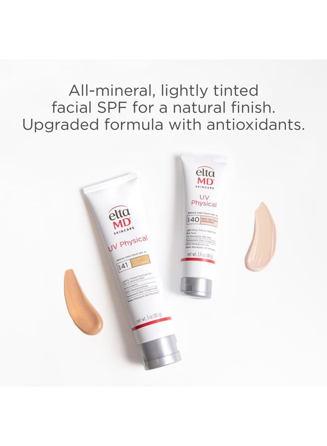 EltaMD UV Physical Tinted Mineral Sunscreen for Face SPF 41, 100% Mineral Actives Tinted Face Lotion, Water Resistant, Paraben-Free, Transparent Zinc Oxide Finish, Facial Travel Size Sunscreen 3 oz - Image 2