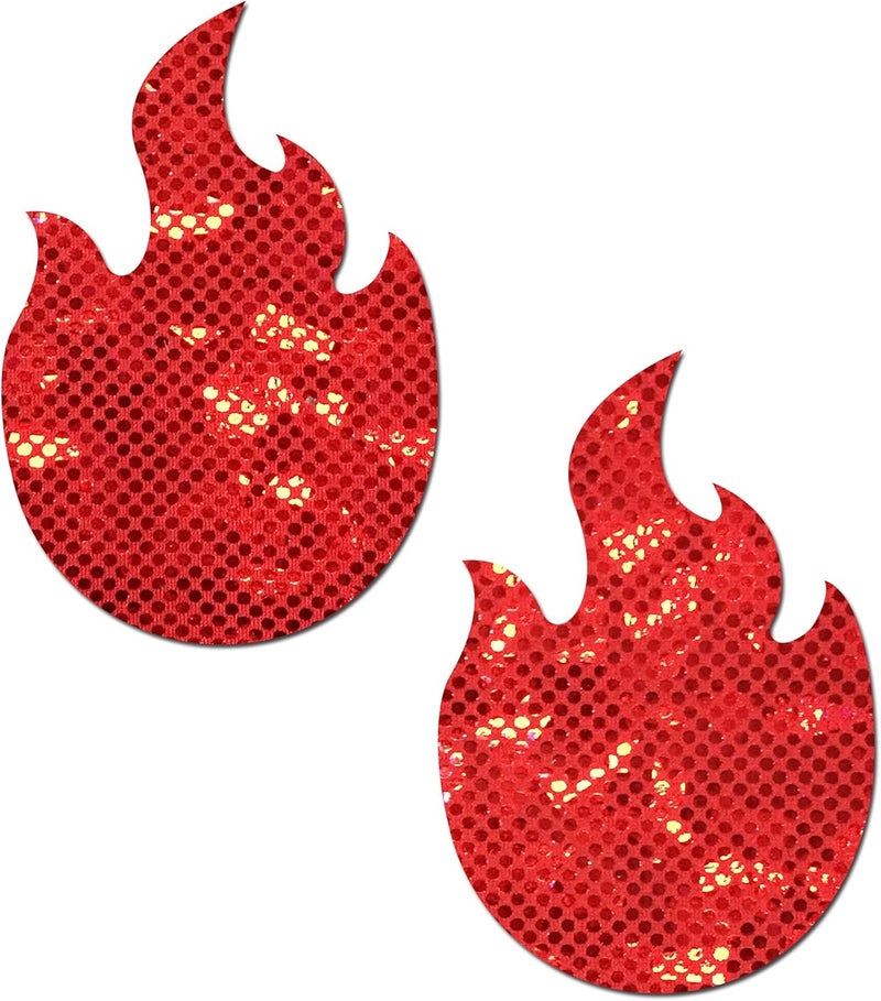PASTEASE Store Nipple Pasties - Flame: Red Fire Nipple Pasties - Festival Rave EDM Party or Club Aesthetic Outfit Accessory - Image 1