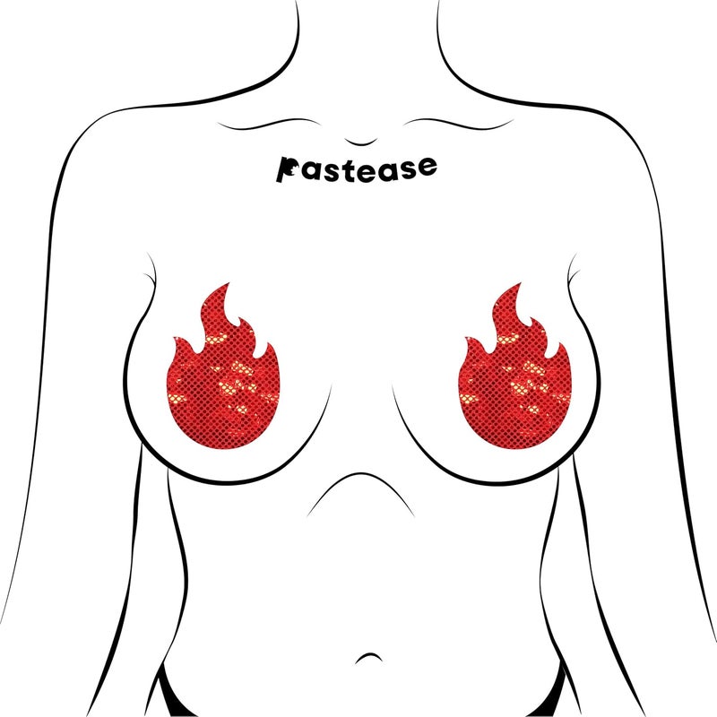 PASTEASE Store Nipple Pasties - Flame: Red Fire Nipple Pasties - Festival Rave EDM Party or Club Aesthetic Outfit Accessory - Image 4