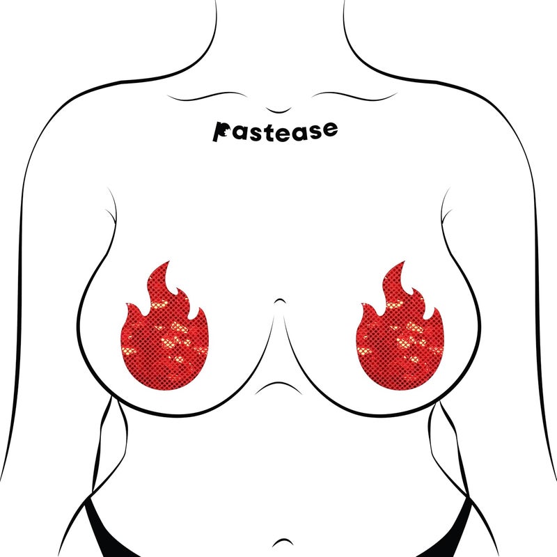 PASTEASE Store Nipple Pasties - Flame: Red Fire Nipple Pasties - Festival Rave EDM Party or Club Aesthetic Outfit Accessory - Image 3