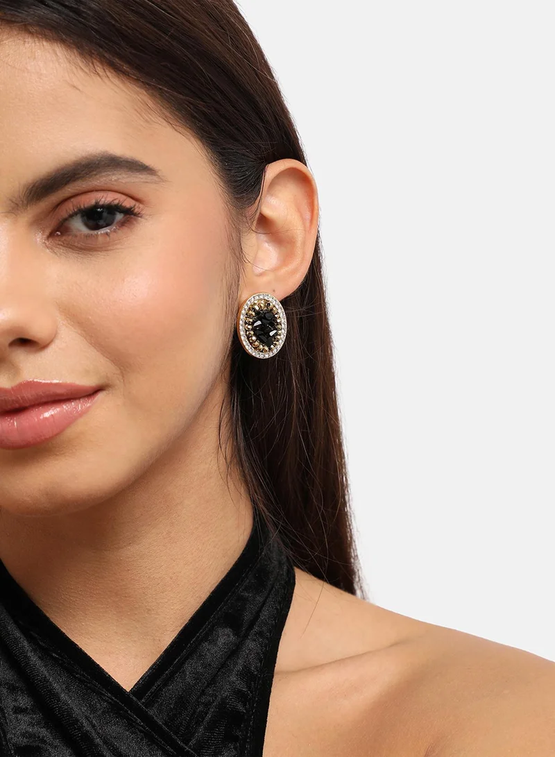 سوهي أقراط أذن بيضاوية مزخرفة - أسود وذهبي