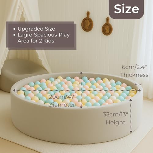 Wonder Space 47 Premium Kids Foam Ball Pit CPSIACertified Safe Soft Play Pool for Toddlers Large Spacious Round Design for 23 Kids Ideal Gift for Indoor Nursery Nougat - Image 5