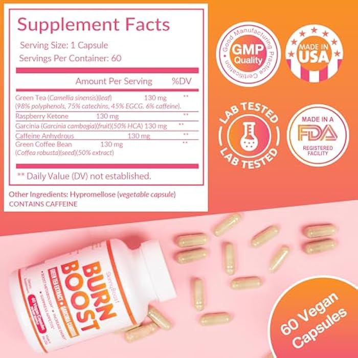SkinnyBoost Burn Boost Capsules-60 Ct – Natural Vegan Metabolism Support with Green Tea & Garcinia Cambogia -Anotioxidants, Energy and Weight Management Burn Boost Vegan Capsules - Image 2