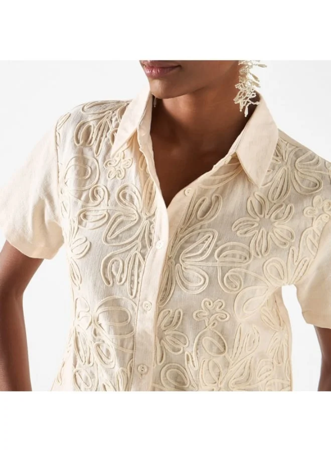2Xtremz 2Xtremz Floral Detail Shirt with Collar and Short Sleeves