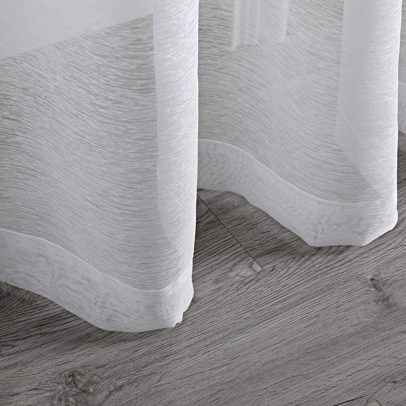 DONREN 72 Inches Long White Voile Curtains for Living Room Set of 2 Solid Textured Sheer Panels with Ring Top - Image 4
