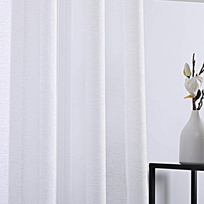 DONREN 72 Inches Long White Voile Curtains for Living Room Set of 2 Solid Textured Sheer Panels with Ring Top - Image 5