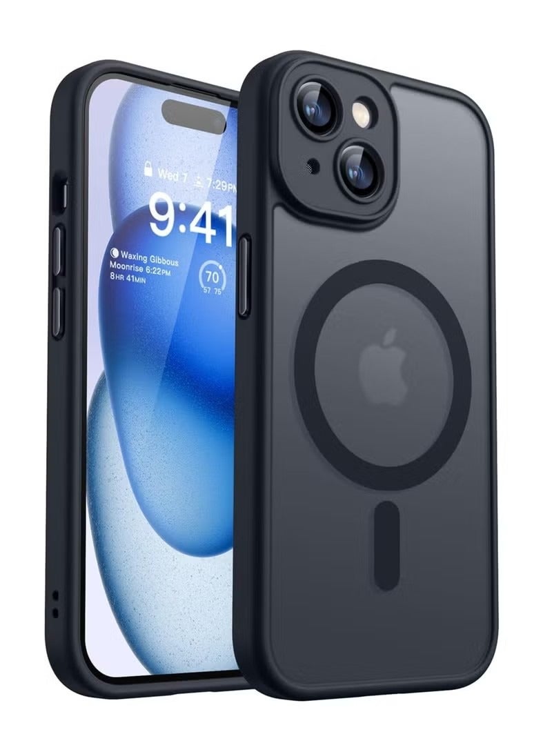 Magnetic Cover for iPhone 15 6.1 Inch, MagSafe Compatible, Full Camera Protection, Translucent Matte Slim Protective Shockproof Case, Black - Image 1