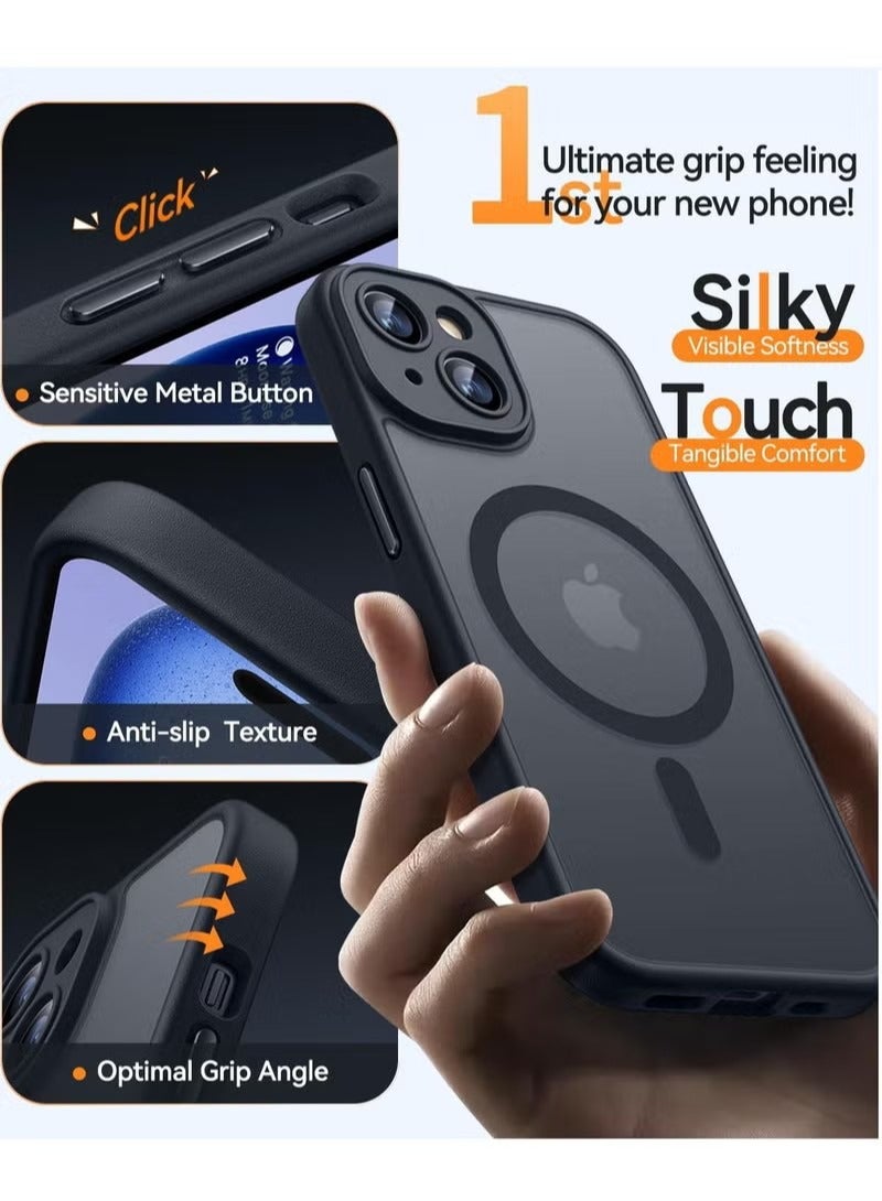 Magnetic Cover for iPhone 15 6.1 Inch, MagSafe Compatible, Full Camera Protection, Translucent Matte Slim Protective Shockproof Case, Black - Image 5