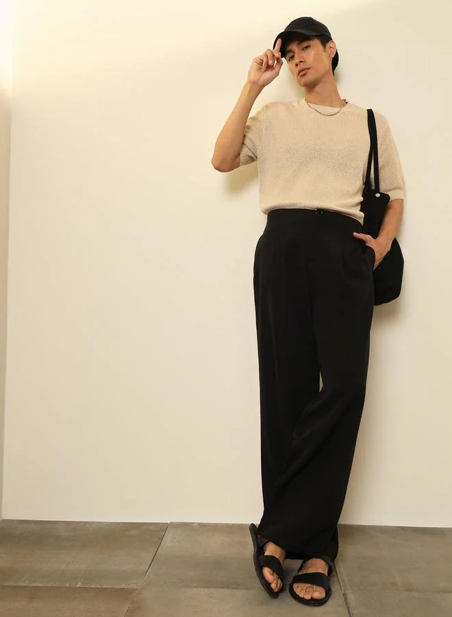 ساسافراس Men Black Dual-Dart High Rise Korean Pants