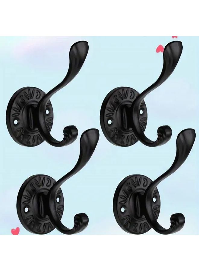 4Pcs Black Aluminum Alloy Wall Mounted Hooks Heavy Duty For Bathroom Closet Door Wardrobe - Image 1