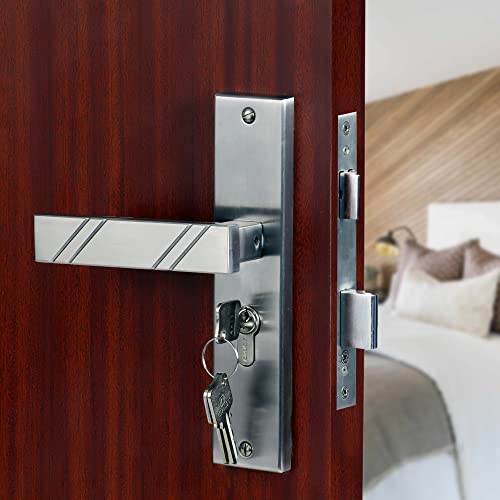 CRUST Heavy Duty Mortise Door Lock Set for Main Door, Door Handle Lock Set for Main Door Lock, Office/Hotel/Bathroom (LB-10001, Matt Satin) - Image 1