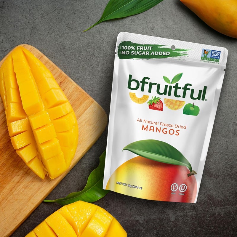 bfruitful مانجو مجفف بالتجميد طبيعي بالكامل من bfruitful - 12 عبوة من الوجبات الخفيفة الصحية، خالي من الجلوتين، نباتي، بدون سكر مضاف - Image 5