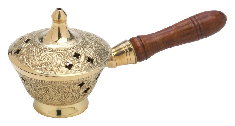 Handcrafted Charcoal Incense Burner for Resin and Frankincense â€“ Premium Indian Censer with Wooden Handle (Lentgh 6.69 inch. Diameter 3 inch) â€“ Durable and Elegant Design for Aromatherapy