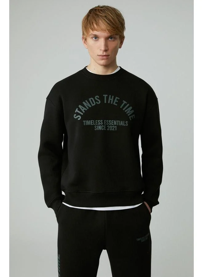 GRIMELANGE NORTON Men's Round Neck 3-Ply Black Sweatshirt.