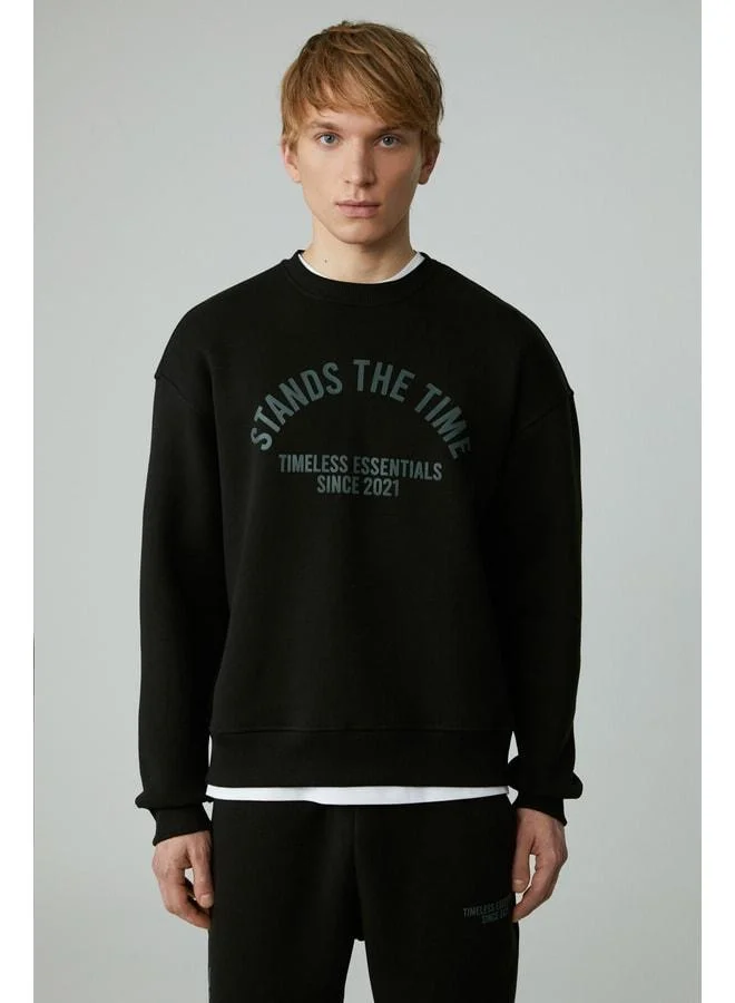 GRIMELANGE NORTON Men's Round Neck 3-Ply Black Sweatshirt.