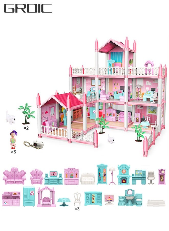 GROIC Doll House ，3 Story 9 Rooms Villa House，DIY Building Playset, Decorating Dollhouse Accessories and Furniture,Gift for kids - Image 1