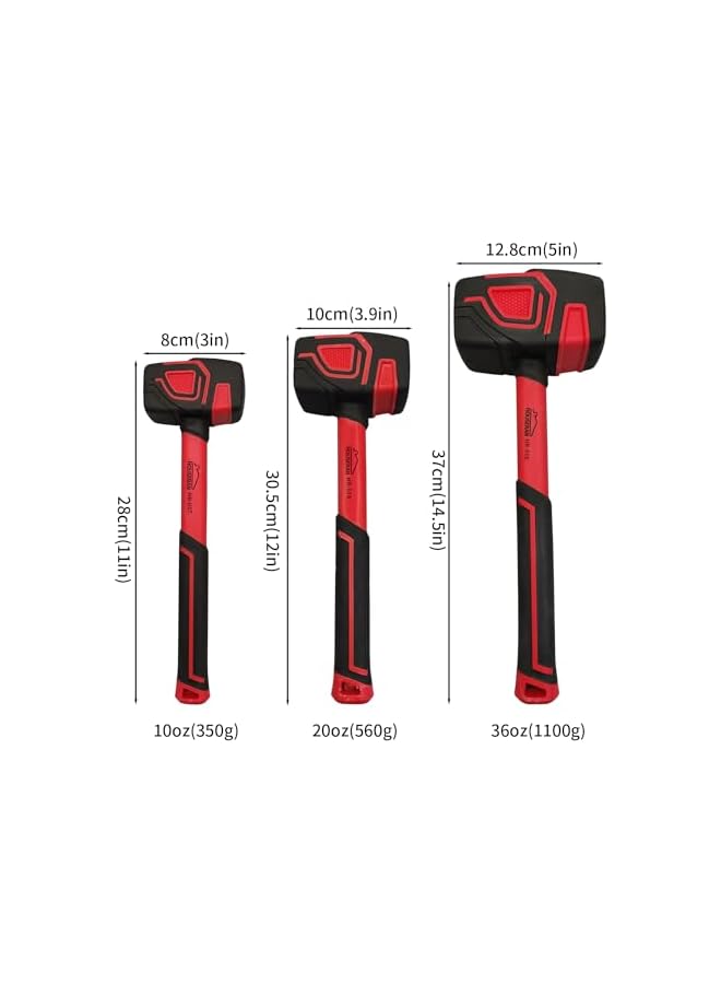 PROMASS 3-Piece Rubber Mallet Set, 10oz Rubber Mallet, 20oz Rubber Mallet Hammer, 36oz Rubber Hammer, Heavy Duty Rubber Hammer Mallet with Rubber Handle, Soft Hammer for Flooring, Soft Blow Tasks - Image 2