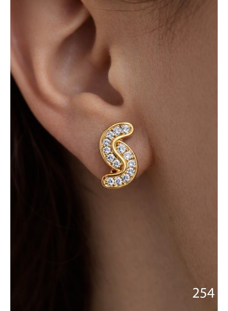 3Diamonds Gold Plated S-Shape Stud Earrings with Cubic Zirconia - Image 4