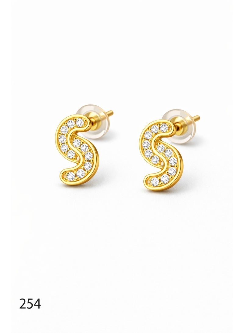 3Diamonds Gold Plated S-Shape Stud Earrings with Cubic Zirconia - Image 3