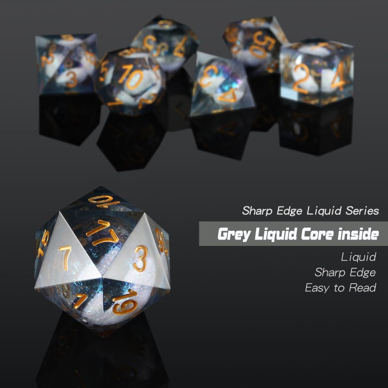 DNDND Liquid Sharp Edge DND Dice, A Full Set of Liquid D&D Die with Gift Case for Dungeons and Dragon Game (Grey Liquid) - Image 4