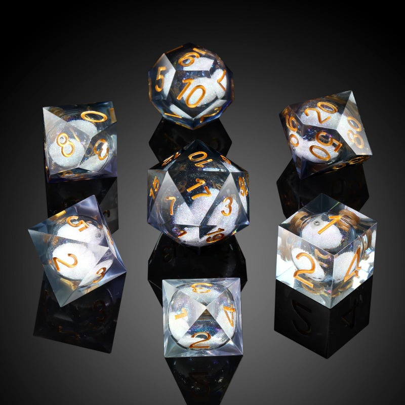 DNDND Liquid Sharp Edge DND Dice, A Full Set of Liquid D&D Die with Gift Case for Dungeons and Dragon Game (Grey Liquid) - Image 3