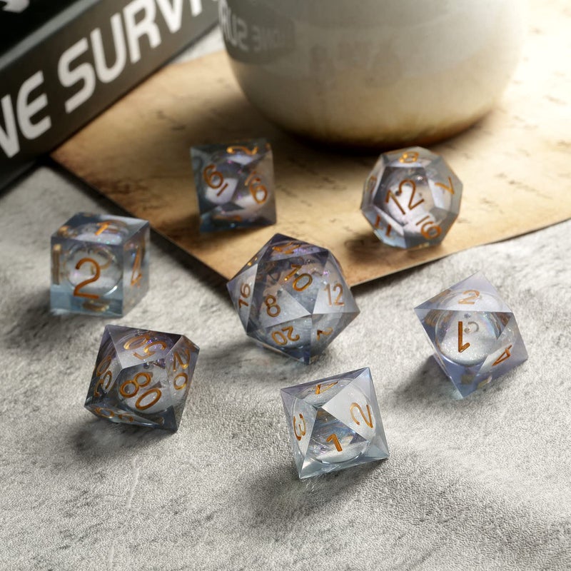 DNDND Liquid Sharp Edge DND Dice, A Full Set of Liquid D&D Die with Gift Case for Dungeons and Dragon Game (Grey Liquid) - Image 2