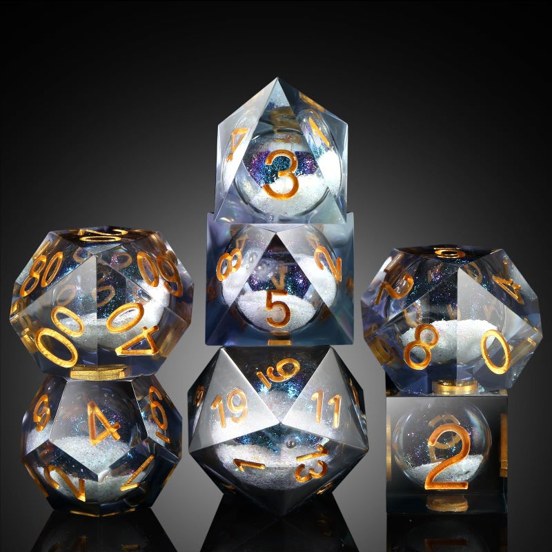 DNDND Liquid Sharp Edge DND Dice, A Full Set of Liquid D&D Die with Gift Case for Dungeons and Dragon Game (Grey Liquid) - Image 1