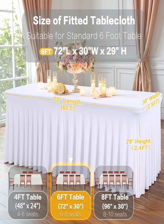 Shillance 2 Packs White Spandex Table Covers 6 Foot, Fitted Stretch Table Skirts 30x72 Inch, Wrinkle-Free Floor Length Polyester Tablecloths for Weddings Parties Banquets Events Decorations - Image 3