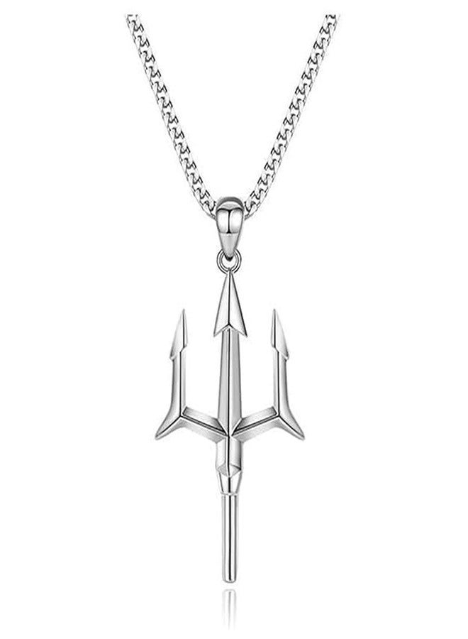 BEAUTIVIA Trishul Pendant Necklace, Stainless Steel Chain - Image 1