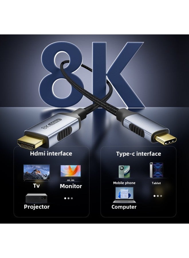 كابل من النوع C إلى HDMI بنفس خط الشاشة 8K للهاتف المحمول والكمبيوتر اللوحي والتلفزيون وجهاز العرض لتوصيل خط الشاشة - اللون: Zx122 كابل من النوع C/HDMI بدقة 4K/30 هرتز طراز من سبائك الألومنيوم بدون شبكة قطنية بطول 1 متر - Image 5
