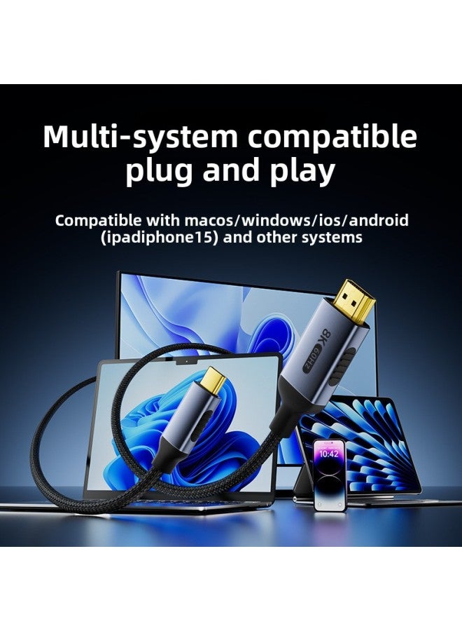 كابل من النوع C إلى HDMI بنفس خط الشاشة 8K للهاتف المحمول والكمبيوتر اللوحي والتلفزيون وجهاز العرض لتوصيل خط الشاشة - اللون: Zx122 كابل من النوع C/HDMI بدقة 4K/30 هرتز طراز من سبائك الألومنيوم بدون شبكة قطنية بطول 1 متر - Image 3