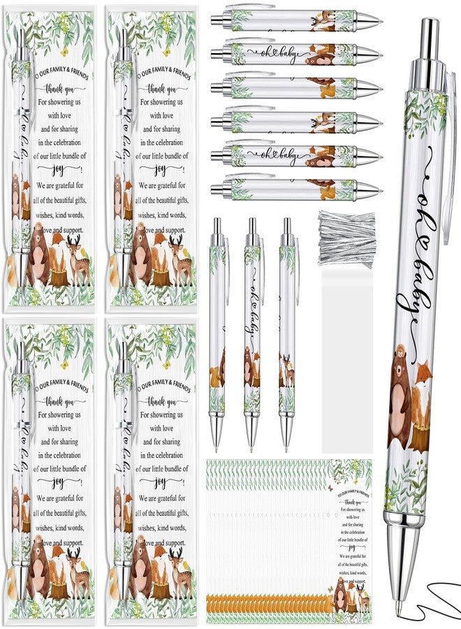 Dinifee 72 Sets Woodland Animals Baby Shower Favors Pens for Guests Includes 72 Rolling Paper Ballpoint Pens and 72 Greeting Bookmarks Woodland Baby Shower Game Prizes Party Favors Return Gifts - Image 1