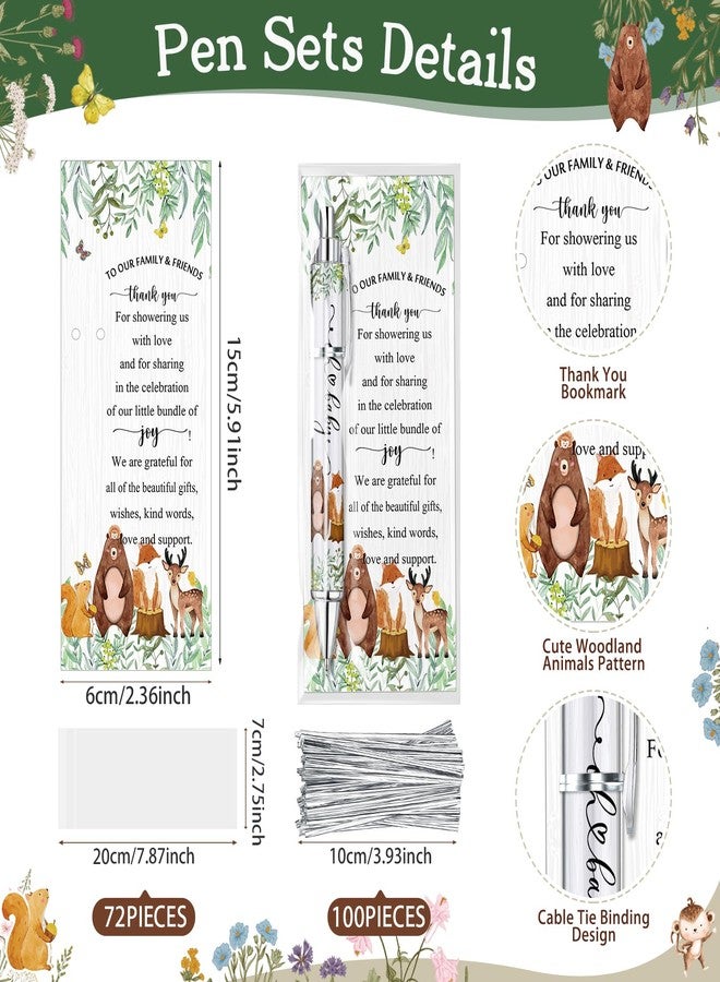 Dinifee 72 Sets Woodland Animals Baby Shower Favors Pens for Guests Includes 72 Rolling Paper Ballpoint Pens and 72 Greeting Bookmarks Woodland Baby Shower Game Prizes Party Favors Return Gifts - Image 3
