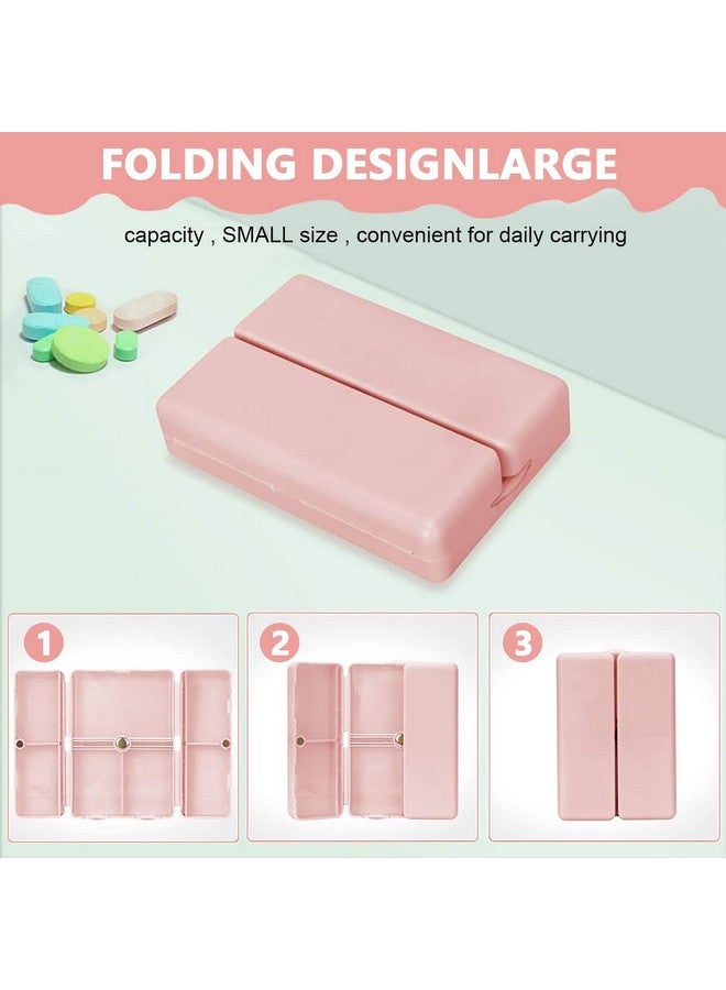 Hannea صندوق تنظيم الأدوية HANNEA® مع 7 أقسام، تصميم قابل للطي، صندوق أدوية مقاوم للرطوبة للفيتامينات والأدوية والحبوب وحامل المكملات، وردي - Image 4